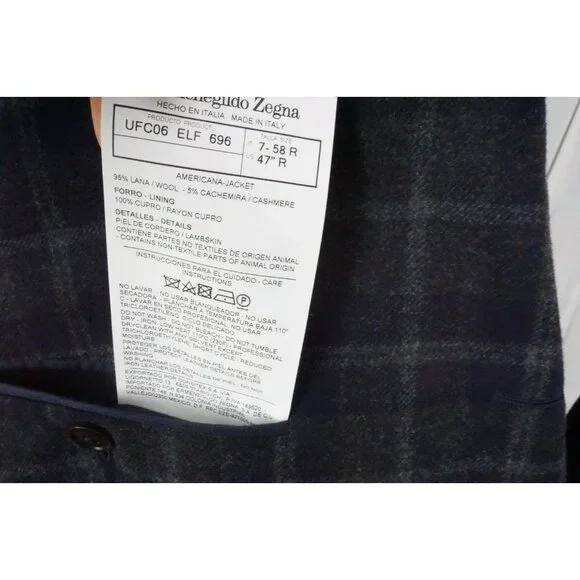 Ermenegildo Zegna CURRENT Blue Gray Flannel Elbow Pad Cashmere Blend Jacket 48R